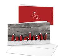 Logbuch-Verlag 10 cartoline natalizie lettere carte d’auguri color grigio rosso bianco con cappelli di Natale e stelle 10,5 x 21 cm + 10 buste da lettere color bianco