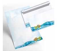 Logbuch-Verlag 12 fogli e 10 buste per lettere pesce colorato arcobaleno bambini inviti compleanni cresima comunione battesimo blu