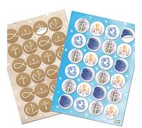 Logbuch-Verlag 2 x 24 adesivi rotondi con motivi cristiani piccione croce pesce - Adesivi battesimo comunione cresima