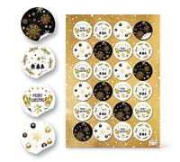 Logbuch-Verlag 24 adesivi natalizi “Merry Christmas” color oro nero bianco Natale Avvento Feste sticker rotondo 4 cm decorazione natalizia idea confezione regalo diy fai da te