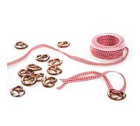 Logbuch-Verlag 24 pezzi pretzel decorazione bavarese pendente + nastro in tessuto a quadretti rosso bianco Oktoberfest