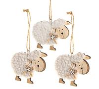 Logbuch-Verlag 3 ciondoli pasquali a forma di pecora, 9 cm, con cordino da appendere, decorazione pasquale in legno