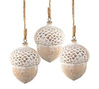 Logbuch-Verlag 3 palline per albero di Natale, in legno, con glande e glande naturale, marrone, 8 cm