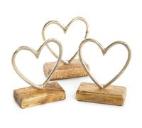 Logbuch-Verlag 3 piccoli cuori in oro in metallo e legno, regalo di matrimonio, San Valentino, matrimonio, 13 cm