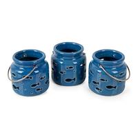 Logbuch-Verlag 3 portacandele Maritime blu con pesci, decorazione da tavolo, battesimo, comunione, cresima, 8 cm