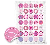 Logbuch-Verlag 35 adesivi rotondi rosa rosa rosa a forma di pesce, ancora corona battesimo compleanno cuore fai da te ragazza comunione ..