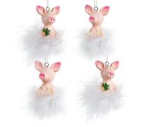 Logbuch-Verlag 4 ciondoli a forma di maialini portafortuna color rosa con piume color bianco idea regalo divertente maialino fortuna felicità quadrifoglio ferro di cavallo Capodanno esame 7 cm