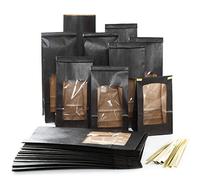 Logbuch-Verlag 50 sacchetti in carta color nero con finestra e fondo confezionare confezione per te biscotti tisana caramelle cose diffuse con clip color oro ideali per alimenti 10,5 x 6,5 x 31 cm