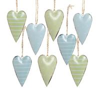 Logbuch-Verlag 8 ciondoli a forma di cuore in metallo, con ciondolo a forma di cuore, blu, verde, turchese, per matrimonio, compleanno, 7 cm