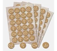 Logbuch-Verlag 96 adesivi color beige con simboli cristiani per feste cristiane Battesimo Comunione Cresima cuore pesche croce santa decorare bomboniere inviti cartoline idea regalo 4 cm