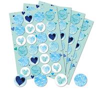 Logbuch-Verlag 96 adesivi rotondi 4 cm cuore cuori turchese azzurro bianco blu eleganti romantici fai da te diy bricolage decorazione decorare confezioni regalo libro accessori sticker alta qualità