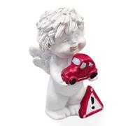 Logbuch-Verlag Angelo custode Igor in piedi con auto e cartello stradale di colore bianco, 6 - 7 cm, figura decorativa per l'esame della patente di guida
