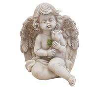 Logbuch-Verlag Angelo seduto con rosa grigio, 9,5 x 8 x 12 cm, in poliestere, decorazione per cimitero e memoriali