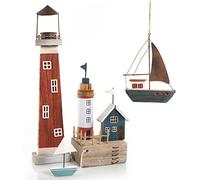 Logbuch-Verlag Decorazione marittima in legno con faro casa barca a vela - idea decorativa per il bagno
