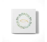 Logbuch-Verlag Libro degli ospiti, 48 pagine: con eucalipto e simbolo pesce dorato, album per dediche per matrimonio, comunione, cresima, battesimo, copertina rigida bianca e oro elegante, 15 x 15 cm