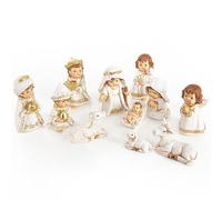 Logbuch-Verlag Natività con 12 statuette di presepe per bambini dorate bianche - Set presepe di Natale da posare 7,5 cm
