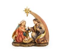 Logbuch-Verlag Piccola natività in resina, 12 x 11,5 cm: presepe decorativo Natale casa, statuina Sacra Famiglia, decorazione natalizia tavolo, addobbo elegante marrone oro