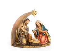 Logbuch-Verlag Piccola natività in resina, 12 x 11,5 cm: presepe decorativo Natale casa, statuina Sacra Famiglia, decorazione natalizia tavolo, addobbo elegante marrone oro