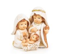 Logbuch-Verlag Piccolo presepe di Natale color crema dorata - Mini presepe di Natale - Statuetta della Sacra Famiglia da appoggiare - Presepe da tavolo elegante - 7 cm