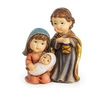 Logbuch-Verlag Piccolo presepe in miniatura, 7 cm: decorazioni Natale casa, natività con Maria Giuseppe e Gesù Bambino, statuina in resina elegante marrone oro per tavolo o mensola