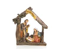 Logbuch-Verlag Piccolo presepe natalizio in resina, 9 x 8,5 cm: decorazioni Natale casa, natività con Maria Giuseppe e Gesù Bambino, statuina elegante da tavolo o mensola