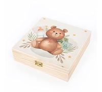 Logbuch-Verlag scatola dei ricordi in legno con orsacchiotto color marrone chiaro gravidanza neonato idea regalo baby shower custodire ricordo 18,5 x 18,5 cm