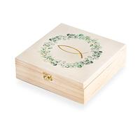 Logbuch-Verlag Scatola ricordo per Comunione cresima Battesimo con Pesce e eucalipto in Legno Color Beige Verde 18,5 x 18,5 cm