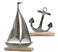 Logbuch-Verlag Set di decorazioni marittime con barca a vela + ancora in metallo e legno, per vacanze, mare, decorazione da spiaggia hotel