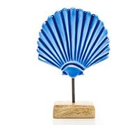 Logbuch-Verlag Statuetta di conchiglia blu su asta di legno ceramica mediterranea decorazione marittima mare decorazione spiaggia 19 cm