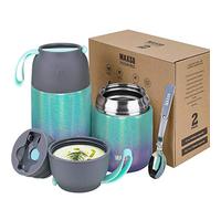 LOGEEYAR Thermos per Alimenti 2 Pezzi 500ml & 700ml, Contenitore Termico per Alimenti di Acciaio Inossidabile con Cucchiaio Pieghevole, Isotermico Sottovuoto per Cibi Caldi e Freddi(Rainbow)