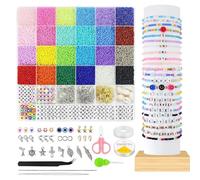 Logei 17000 perline colorate da infilare da 2 mm - Bracelet Making Kit con lettere, vetro e perline Smiley per braccialetti fai da te, collane