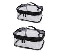 Logei Beauty case trasparente, 2 pezzi, trasparente, impermeabile, in PVC, per trucchi da viaggio, con chiusura a strappo, grande con maniglia per uomini, donne e donne, trasparente, Sacchetto