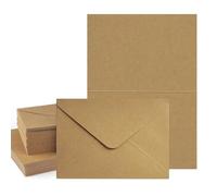 Logei Buste in carta kraft con biglietti, 60 set di buste pieghevoli, biglietti vuoti per fai da te, carta kraft con copertina marrone naturale