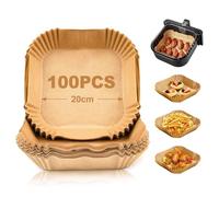 Logei Carta da forno per friggitrice ad aria calda, 100 pezzi 20 cm, carta da forno quadrata, antiaderente, impermeabile, resistente all'olio, usa e g