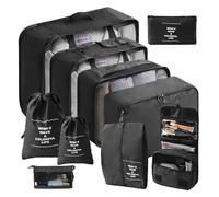Logei Set di organizer per valigie, 10 pezzi, organizer per valigie, organizer per valigie, organizer da viaggio, organizzatore a cubi con tasche per vestiti, sacchetto per scarpe per valigia (nero)