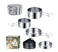 Logei Set di pentole da campeggio, set di stoviglie da campeggio, in acciaio inox 304, con padella, per esterni, portatile, set di posate pieghevoli per esterni, impilabile, vaso da picnic per wan