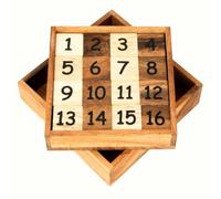 Logica Giochi - Gioco del 15/16 - Puzzle Matematico in Legno Prezioso - 2 giochi in 1 - Difficoltà: 2/6 Medio+4/6 Extreme - Versione di Viaggio