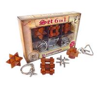 Logica Giochi - SET 6 IN 1 - Set Rompicapo in Legno e Metallo - 3 Rompicapo in Legno + 3 in Ferro - Cofanetto da Regalo Serie Leonardo