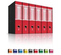 LogicaShop UBOX 6 Raccoglitori ad Anelli A4 Dorso 8 con Custodia Cartone, Formato Commerciale, Registratore con Meccanismo a Leva D, Raccoglitore con Scatola, Faldone Universale (Rosso)