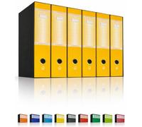 LogicaShop UBOX 6 Raccoglitori ad Anelli A4 Dorso 8 con Custodia Cartone, Formato Protocollo, Registratore con Meccanismo a Leva D, Raccoglitore con Scatola, Faldone Universale (Giallo)