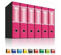 LogicaShop UBOX 6 Raccoglitori ad Anelli A4 Dorso 8 con Custodia Cartone, Formato Protocollo, Registratore con Meccanismo a Leva D, Raccoglitore con Scatola, Faldone Universale (Fucsia)