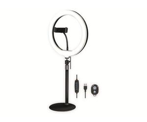 Logilink AA0152 - Luce ad anello LED (Ø 25 cm) con supporto per smartphone, 3 modalità di colore (naturale, caldo, freddo) e 120 LED per video e immagini professionali