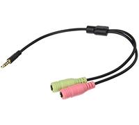 LogiLink CA0021 - Cavo audio adattatore, da jack stereo 3,5 mm a 4 pin (maschio) a 2 prese da 3,5 mm (femmine), 15 cm