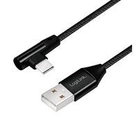 LOGILINK Cavo di collegamento USB 2.0, da USB (tipo A) a USB (tipo C) ad angolo di 90°, nero, 0,3 m