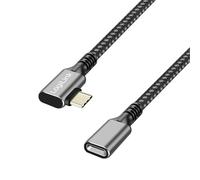 Logilink CUA0111 - Cavo di prolunga USB 3.2 Gen2 di tipo C con supporto PD (PowerDelivery), spina ad angolo di 90°, colore: Nero/Grigio, Lunghezza cavo: 1 m