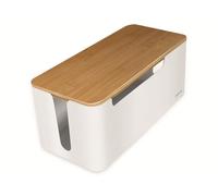 LogiLink KAB0075 - Scatola portacavi media, 320 x 140 x 130 mm, con coperchio in bambù, colore: Bianco