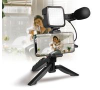 LogiLink Kit Vlogger Treppiede per smartphone 4,7''-7'' con luce 36 LED e microfono Nero