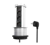 LogiLink LPS235A Pop-Up Socket Strip 3-Way (3x CEE 7/3) with Increased Touch Protection, Suitable for Tables with a Cable Hole Diameter of 100 mm