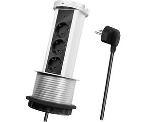 LogiLink LPS235A Pop-Up Socket Strip 3-Way (3x CEE 7/3) with Increased Touch Protection, Suitable for Tables with a Cable Hole Diameter of 100 mm