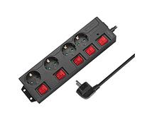 LogiLink LPS251 - Ciabatta elettrica a 4 prese (CEE 7/3), con 5 interruttori on/off, con protezione contro le sovratensioni + con otturatore di sicurezza integrato (protezione da contatto), colore: